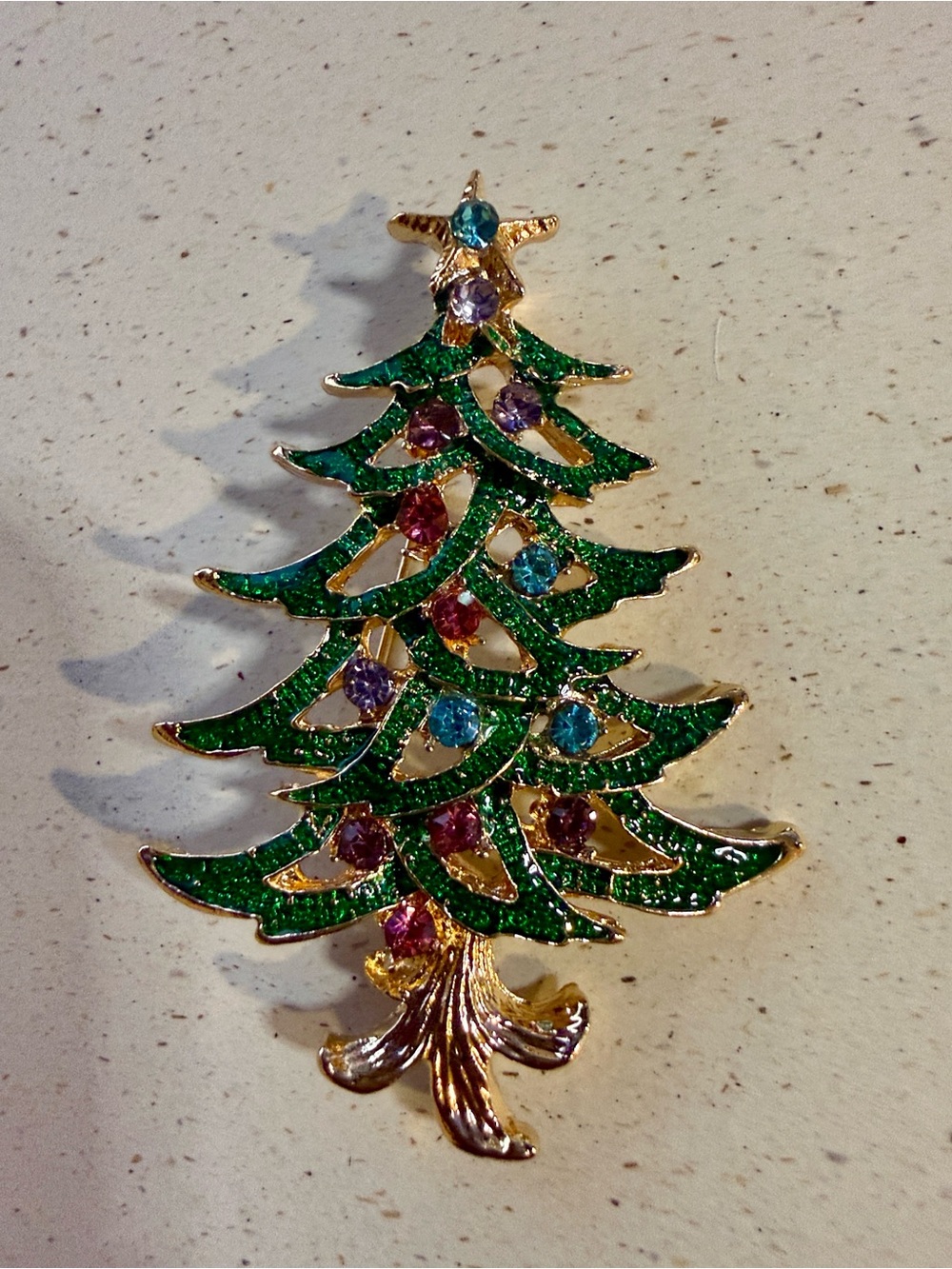 Festive Green Crystal Christmas Tree Brooch